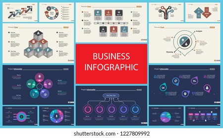 Set of marketing or production concept infographic charts. Graphic elements for presentation slide templates. For corporate report, advertising, banner and brochure design.