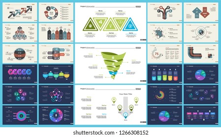 Set of marketing or production concept infographic charts. Graphic elements for presentation slide templates. For corporate report, advertising, banner and brochure design.