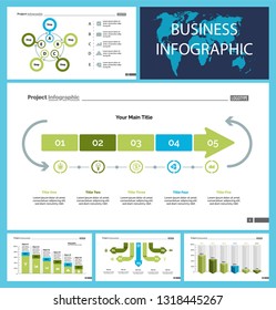 Set of marketing or production concept infographic charts. Graphic elements for presentation slide templates. For corporate report, advertising, banner and brochure design.