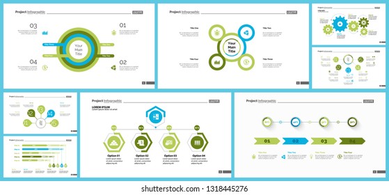 Set of marketing or production concept infographic charts. Graphic elements for presentation slide templates. For corporate report, advertising, banner and brochure design.