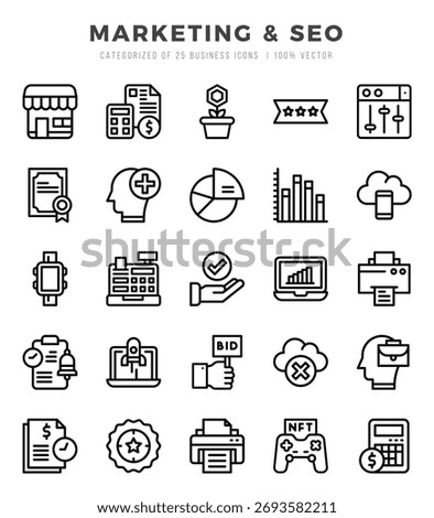 Set of Marketing and SEO icons. Vector Illustration.