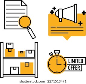 Set of Marketing Strategy Promotion Flat Line Icon