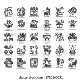 Set of marketing strategy thin line and pixel perfect icons for any web and app project. 