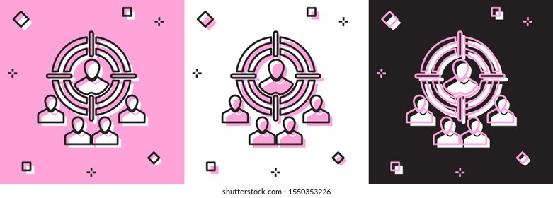 Set Marketing target strategy concept icon isolated on pink and white, black background. Aim with people sign.  Vector Illustration