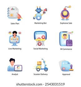 Set of Marketing Techniques Flat Icons 

