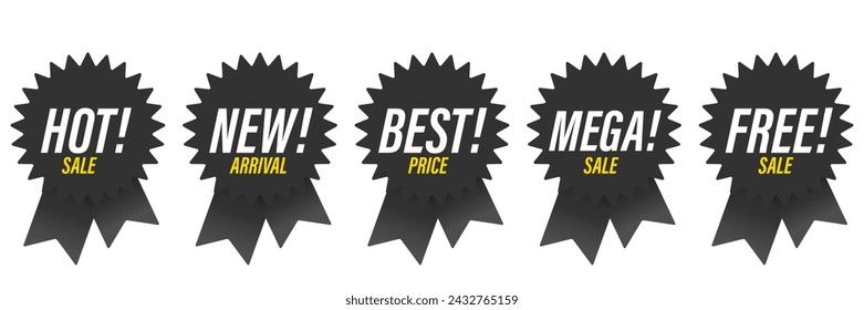 Conjunto de etiquetas de mensajes de texto de marketing. Las promociones tienen una forma de burbuja de discurso redondo y colorido. Letrero para publicidad, banners, plantilla y decoración. Ilustraciones vectoriales aisladas sobre fondo blanco.