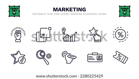 set of marketing thin line icons. marketing outline icons such as pop up, demand, appreciation, ratio, recommendation, recommendation, analyze, behavior, id, coupon vector.