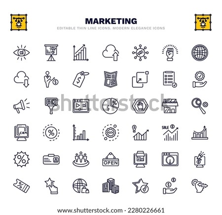set of marketing thin line icons. marketing outline icons such as business eye, yield, viral, result, margin, ratio, performance, web package, web shop vector.