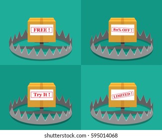 Set of marketing trap in flat style, vector