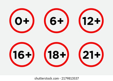 Set marks age limit sing restriction. Vector icons for children censoring content.