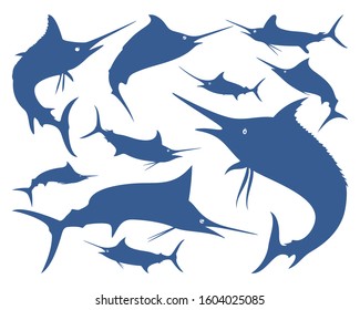 Set of Marlin Fish design vector. Fishing logo design template illustration . Sport fishing Logo