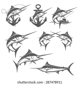 Set of marlin fishing design elements
