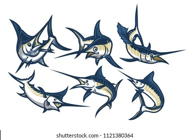 set of marlin fish/swordfish in white background. Fishing logo