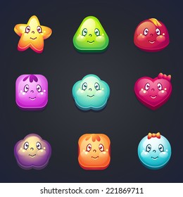 Set marmalade, caramel different shapes for computer games.