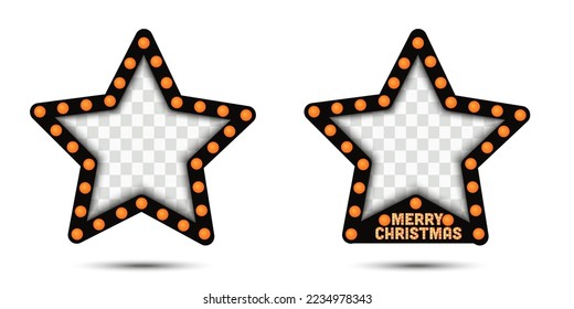 Set of marquee lights patterns on stars. Can be used for Christmas background, photo frame, disco, dance, fashion, event.