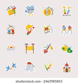 Set of Marriage Ceremony Flat Stickers 

