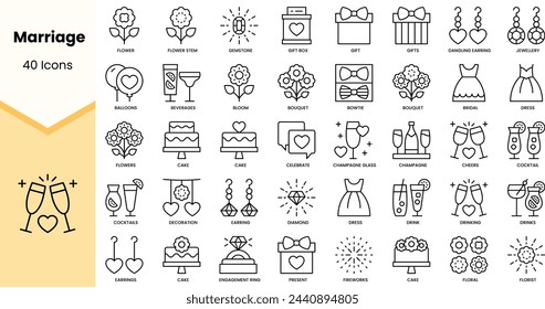 Set of marriage icons. Simple line art style icons pack. Vector illustration