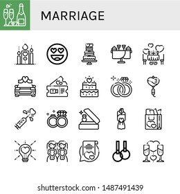 Set of marriage icons such as Wedding, Romantic, In love, Wedding cake, Wedding car, ring, Love, rings, Bouquet, Brides, Vows, Rings , marriage