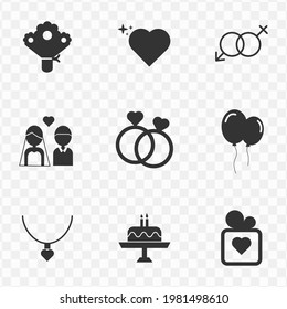 Set of marriage simple vector icons in dark color and transparent background(png). Vector illustration.