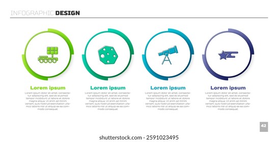 Set Mars rover, Asteroid, Telescope and Falling star. Business infographic template. Vector