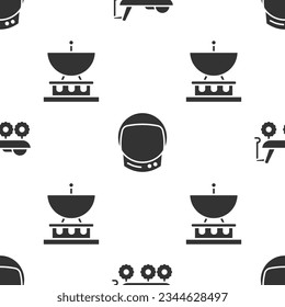 Set Mars rover, Astronaut helmet and Satellite dish on seamless pattern. Vector