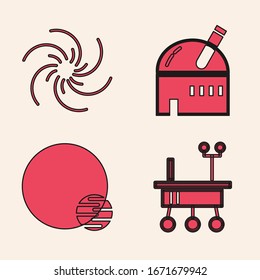 Set Mars rover, Black hole, Astronomical observatory and Planet icon. Vector