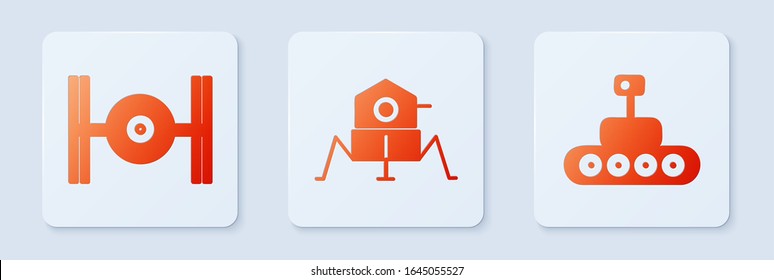 Set Mars rover, Cosmic ship and Mars rover. White square button. Vector