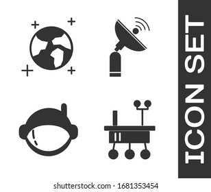 Set Mars rover, Earth globe, Astronaut helmet and Radar icon. Vector