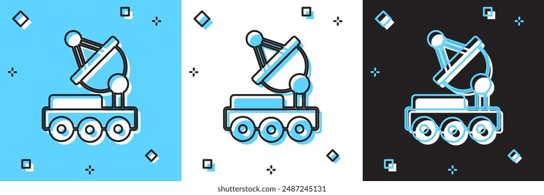 Set Mars rover icon isolated on blue and white, black background. Space rover. Moonwalker sign. Apparatus for studying planets surface.  Vector