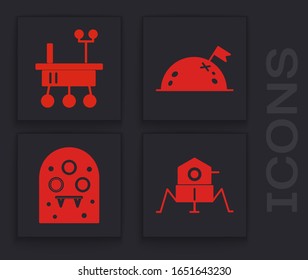 Set Mars rover, Mars rover, Planet with flag and Alien icon. Vector