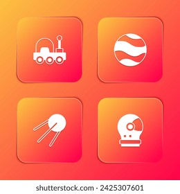 Set Mars rover, Planet, Satellite and Astronaut helmet icon. Vector