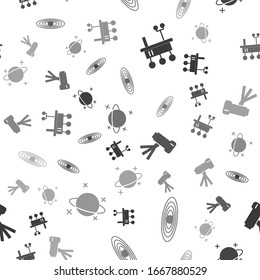 Set Mars rover, Planet, Telescope and Planet on seamless pattern. Vector