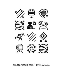 Set Mars rover, Planet, Telescope and Planet on seamless pattern. Vector