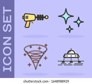 Set Mars Rover, Ray Pistole, Schwarzes Loch und Falling Stern Symbol. Vektorillustration
