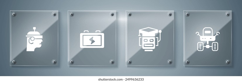 Set Mars rover, Robot, Battery and Smart glasses. Square glass panels. Vector