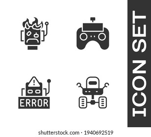 Establece el rover de Marte, el robot quemado, el error en el robot y el icono de control remoto. Vector