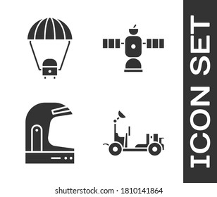 Set Mars Rover, Space Capsule And Parachute, Astronaut Helmet And Satellite Icon. Vector