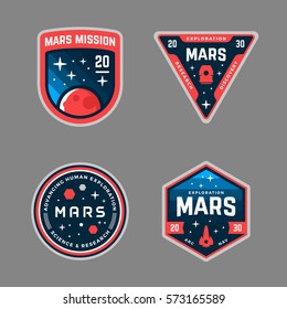 Set of Mars space mission badges and logo emblems
