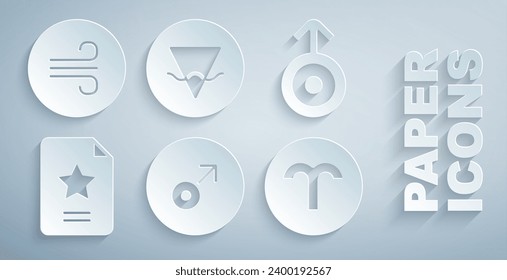 Set Mars symbol, Symbol Uranus, Star constellation zodiac, Aries, Earth element and Windy weather icon. Vector