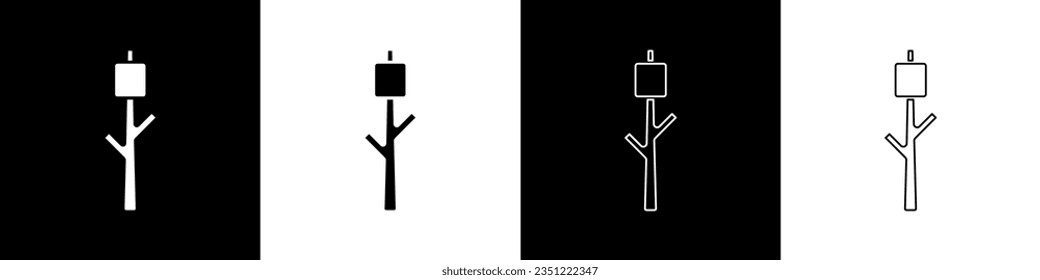 Set Marshmallow on stick icon isolated on black and white background.  Vector