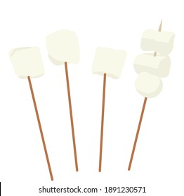 Set marshmallows on the branches stock vector illustration. Sweets. Isolated on a white background