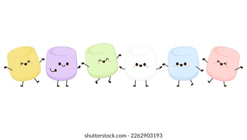 Set of marshmallows - pastel colored. Marshmallow cartoon vector. Marshmallow character design.