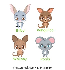 Set of marsupial animal species