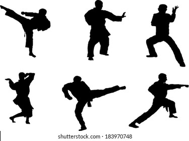 The set of martial art silhouette