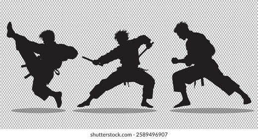 set of martial art silhouette