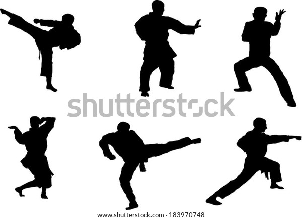 Set Martial Art Silhouette Stock Vector (Royalty Free) 183970748