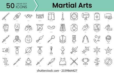 Iconos de artes marciales. Conjunto de iconos de estilo de arte de línea. ilustración vectorial