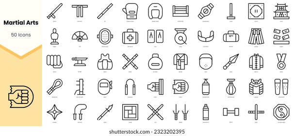 Set of martial arts Icons. Simple line art style icons pack. Vector illustration