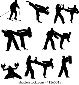 Set of martial arts people silhouette