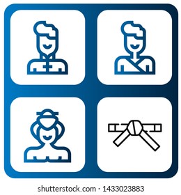 Set of martial icons such as Wushu, Judo, Sumo, Black belt , martial
